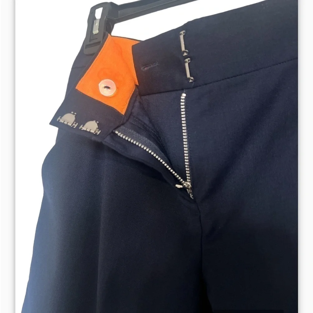 Tory Burch for Bergdorf Goodman Navy Blue Wool Wide Leg Pants